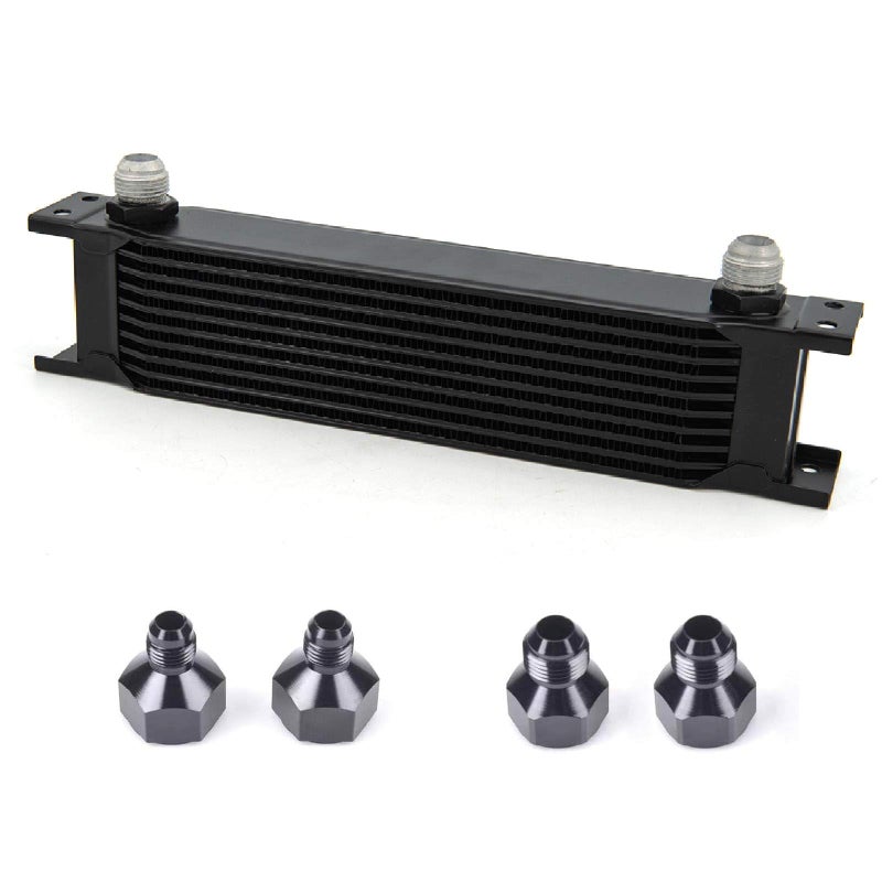ZHSYMX 10 Row AN10-10AN Stacked Plate Oil Cooler With 6AN 8AN Adapter Universal Engine Transmission British Radiator Oil Cooler Condenser Aluminium Alloy Black - Image 1